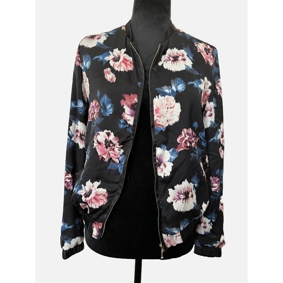 Bomber Flower Jacket in black with flowers all over in size small. - Picture 2 of 4